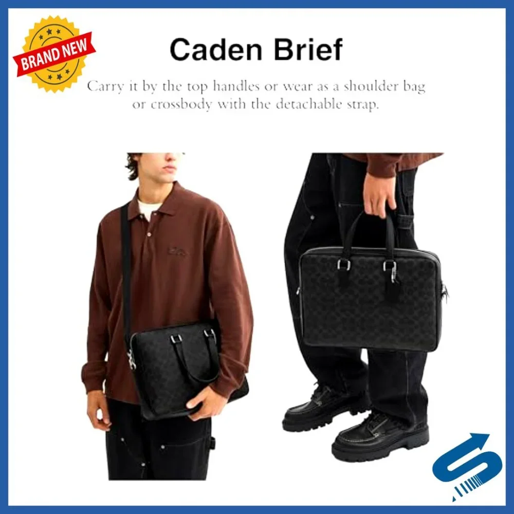 Coated Canvas Briefcase with Laptop Compartment Detachable Strap